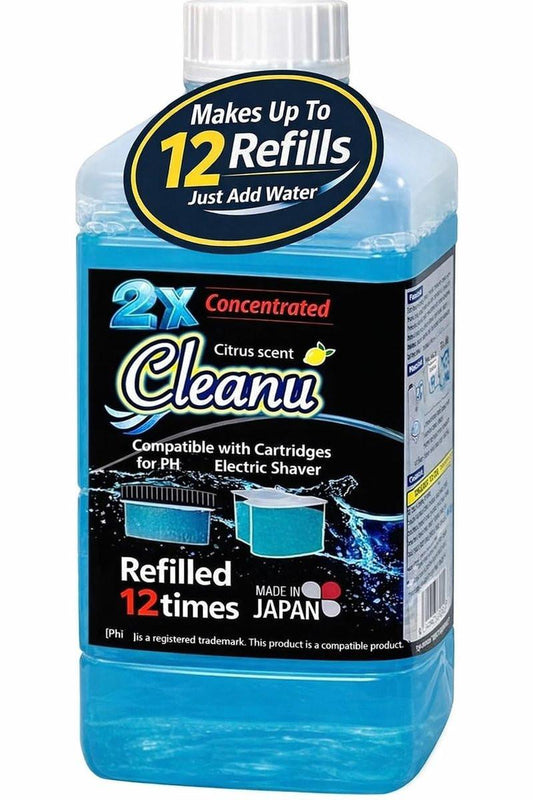 Cleanu (クリンニュ) 2X Konzentrierte Rasierer-Reinigungslösung Nachfüllpackung – Kompatibel mit Philips Norelco SmartClean & Quick Clean Pod Systemen – Ergibt bis zu 12 Kartuschen Nachfüllungen, 1 Liter (33,8 oz), Hergestellt in Japan