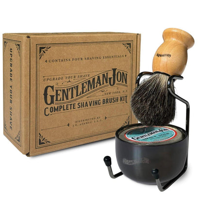 Gentleman Jon Komplettes Rasierpinsel-Set – Altmodisches Rasierset für Herren, inklusive Rasierpinsel, Schale, Seife & Ständer, Vintage-Nassrasur-Becher, 4-teiliges Geschenkset im Barbershop-Stil, Herren-Barber-Zubehör