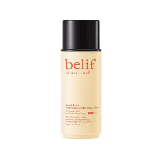 belif Vitamin C Golden Glow Serum für Gesicht & Körper – Aufhellender Luminizer & feuchtigkeitsspendender Make-up-Primer, verfeinert Poren & gleicht Hauttextur aus mit Niacinamid & PHA, koreanische Hautpflege, 50 ml
