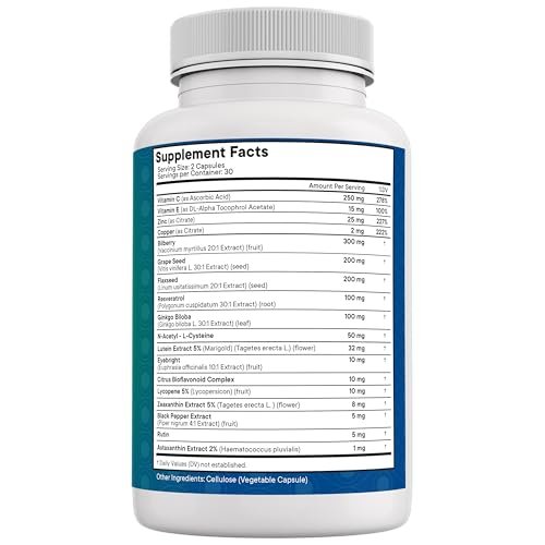 NEW AGE Augengesundheit Vitamine mit Heidelbeere, Lutein & Zeaxanthin, Lycopin, Resveratrol, Traubenkern, Astaxanthin - Augen Vitamin - 60 Kapseln