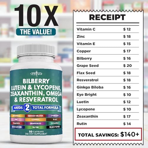NEW AGE Augengesundheit Vitamine mit Heidelbeere, Lutein & Zeaxanthin, Lycopin, Resveratrol, Traubenkern, Astaxanthin - Augen Vitamin - 60 Kapseln