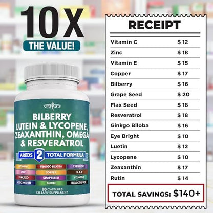 NEW AGE Augengesundheit Vitamine mit Heidelbeere, Lutein & Zeaxanthin, Lycopin, Resveratrol, Traubenkern, Astaxanthin - Augen Vitamin - 60 Kapseln