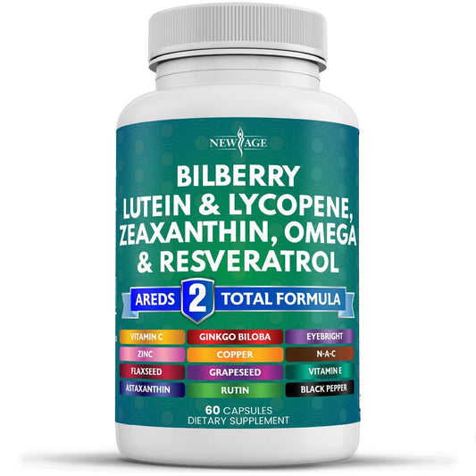NEW AGE Augengesundheit Vitamine mit Heidelbeere, Lutein & Zeaxanthin, Lycopin, Resveratrol, Traubenkern, Astaxanthin - Augen Vitamin - 60 Kapseln