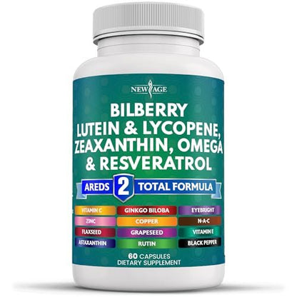 NEW AGE Augengesundheit Vitamine mit Heidelbeere, Lutein & Zeaxanthin, Lycopin, Resveratrol, Traubenkern, Astaxanthin - Augen Vitamin - 60 Kapseln