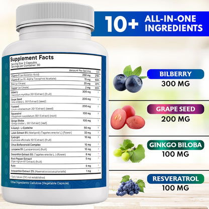 NEW AGE Augengesundheit Vitamine mit Heidelbeere, Lutein & Zeaxanthin, Lycopin, Resveratrol, Traubenkern, Astaxanthin - Augen Vitamin - 60 Kapseln