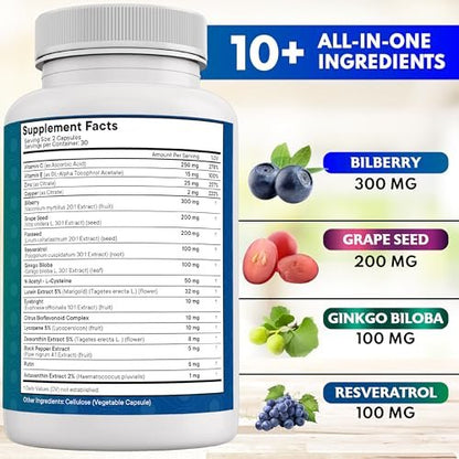 NEW AGE Augengesundheit Vitamine mit Heidelbeere, Lutein & Zeaxanthin, Lycopin, Resveratrol, Traubenkern, Astaxanthin - Augen Vitamin - 60 Kapseln