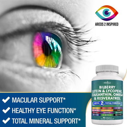 NEW AGE Augengesundheit Vitamine mit Heidelbeere, Lutein & Zeaxanthin, Lycopin, Resveratrol, Traubenkern, Astaxanthin - Augen Vitamin - 60 Kapseln