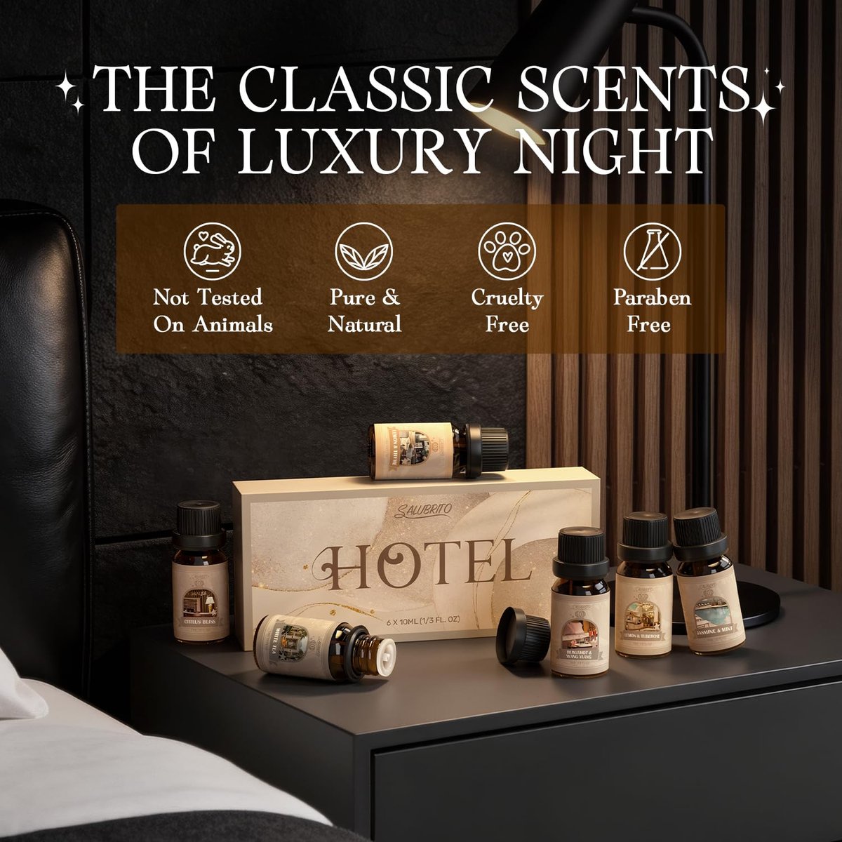 SALUBRITO Hotel Duftöl-Set, Luxuriöses ätherisches Öl-Set für Diffuser, Kerzen-, Seifenherstellung, Bergamotte & Ylang-Ylang, Weißer Tee, Zitrone & Thymian, Citrus Bliss, Zitronen-Tuberose, Jasmin & Minze