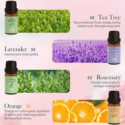 8-teiliges Set reiner ätherischer Öle für Diffuser, Haushalt, Kerzen, Seife, Reinigung, Parfüm, Wäsche – Pfefferminze, Lavendel, Rose, Nelke – Bio-Aromatherapie für Frauen und Mütter, je 10 ml, Geschenk zum Muttertag