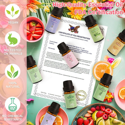 8-teiliges Set reiner ätherischer Öle für Diffuser, Haushalt, Kerzen, Seife, Reinigung, Parfüm, Wäsche – Pfefferminze, Lavendel, Rose, Nelke – Bio-Aromatherapie für Frauen und Mütter, je 10 ml, Geschenk zum Muttertag