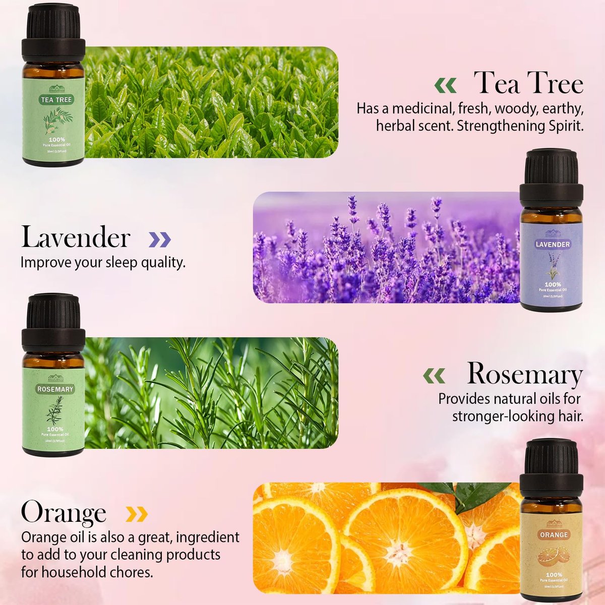 8-teiliges Set reiner ätherischer Öle für Diffuser, Haushalt, Kerzen, Seife, Reinigung, Parfüm, Wäsche – Pfefferminze, Lavendel, Rose, Nelke – Bio-Aromatherapie für Frauen und Mütter, je 10 ml, Geschenk zum Muttertag