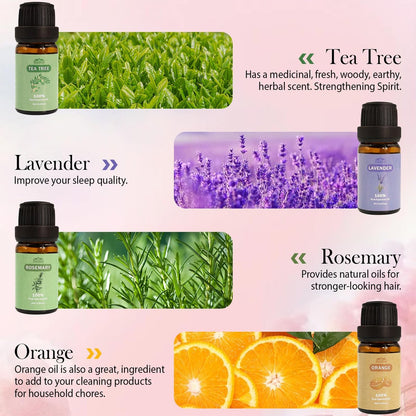 8-teiliges Set reiner ätherischer Öle für Diffuser, Haushalt, Kerzen, Seife, Reinigung, Parfüm, Wäsche – Pfefferminze, Lavendel, Rose, Nelke – Bio-Aromatherapie für Frauen und Mütter, je 10 ml, Geschenk zum Muttertag