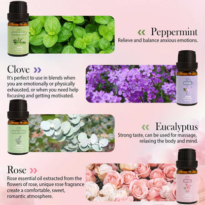 8-teiliges Set reiner ätherischer Öle für Diffuser, Haushalt, Kerzen, Seife, Reinigung, Parfüm, Wäsche – Pfefferminze, Lavendel, Rose, Nelke – Bio-Aromatherapie für Frauen und Mütter, je 10 ml, Geschenk zum Muttertag