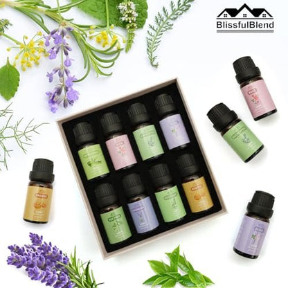 8-teiliges Set reiner ätherischer Öle für Diffuser, Haushalt, Kerzen, Seife, Reinigung, Parfüm, Wäsche – Pfefferminze, Lavendel, Rose, Nelke – Bio-Aromatherapie für Frauen und Mütter, je 10 ml, Geschenk zum Muttertag