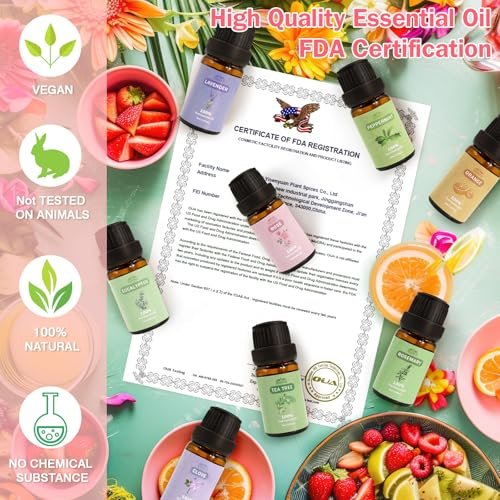 8-teiliges Set reiner ätherischer Öle für Diffuser, Haushalt, Kerzen, Seife, Reinigung, Parfüm, Wäsche – Pfefferminze, Lavendel, Rose, Nelke – Bio-Aromatherapie für Frauen und Mütter, je 10 ml, Geschenk zum Muttertag