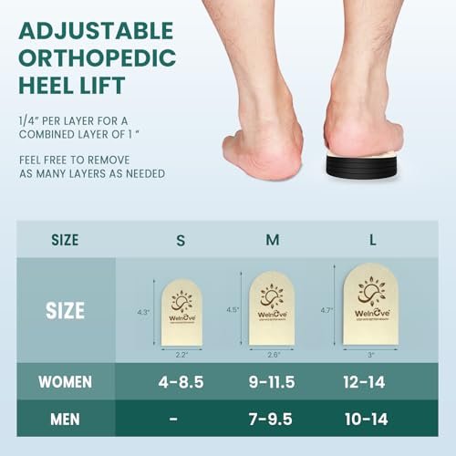 Welnove Fersenerhöhung für ungleiche Beine - 4 Schichten verstellbare orthopädische Schuherhöhung für Frauen und Männer bei Beinlängendifferenz, Fersensporn-Schmerzen - Erhöhung um 1/4", 1/2", 3/4", 1 Zoll, Medium, Beige