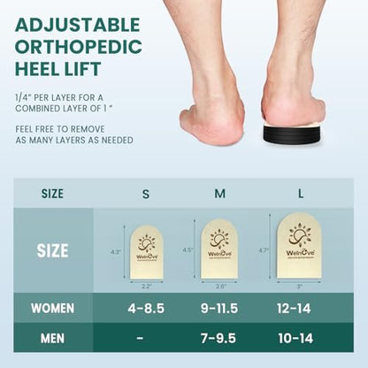 Welnove Fersenerhöhung für ungleiche Beine - 4 Schichten verstellbare orthopädische Schuherhöhung für Frauen und Männer bei Beinlängendifferenz, Fersensporn-Schmerzen - Erhöhung um 1/4", 1/2", 3/4", 1 Zoll, Medium, Beige