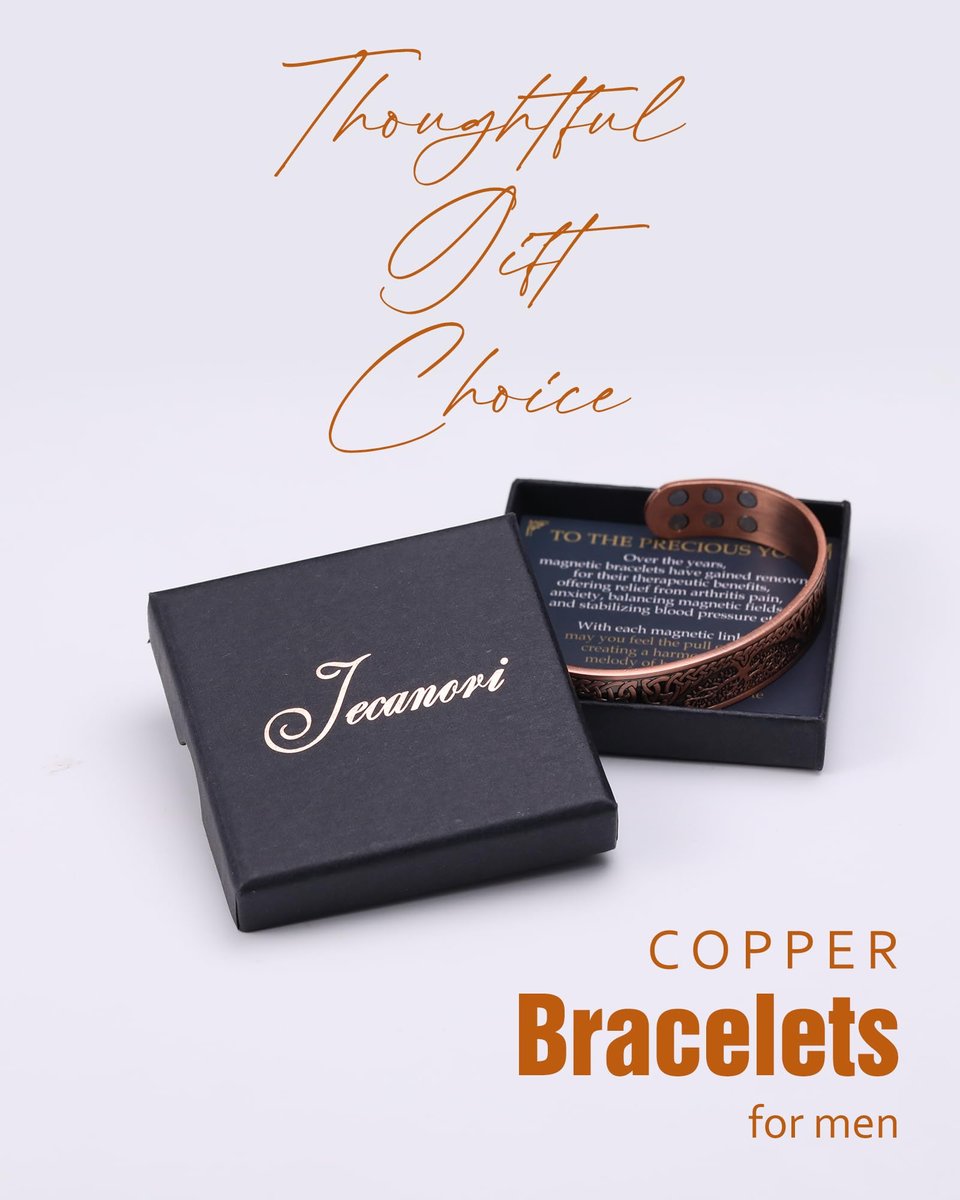Jecanori Kupferarmband für Männer – 18-fache Stärke, 99,99 % reines massives Kupferarmband mit Magneten