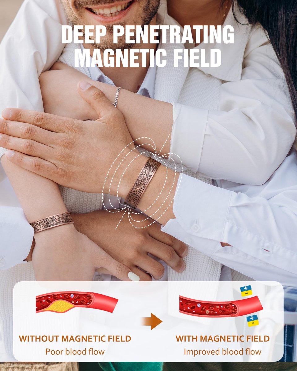 Jecanori Kupferarmband für Männer – 18-fache Stärke, 99,99 % reines massives Kupferarmband mit Magneten