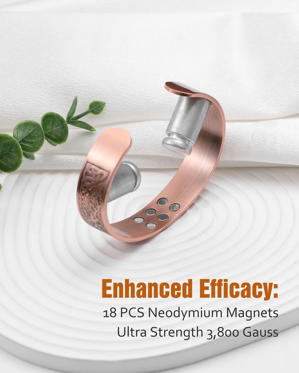 Jecanori Kupferarmband für Männer – 18-fache Stärke, 99,99 % reines massives Kupferarmband mit Magneten