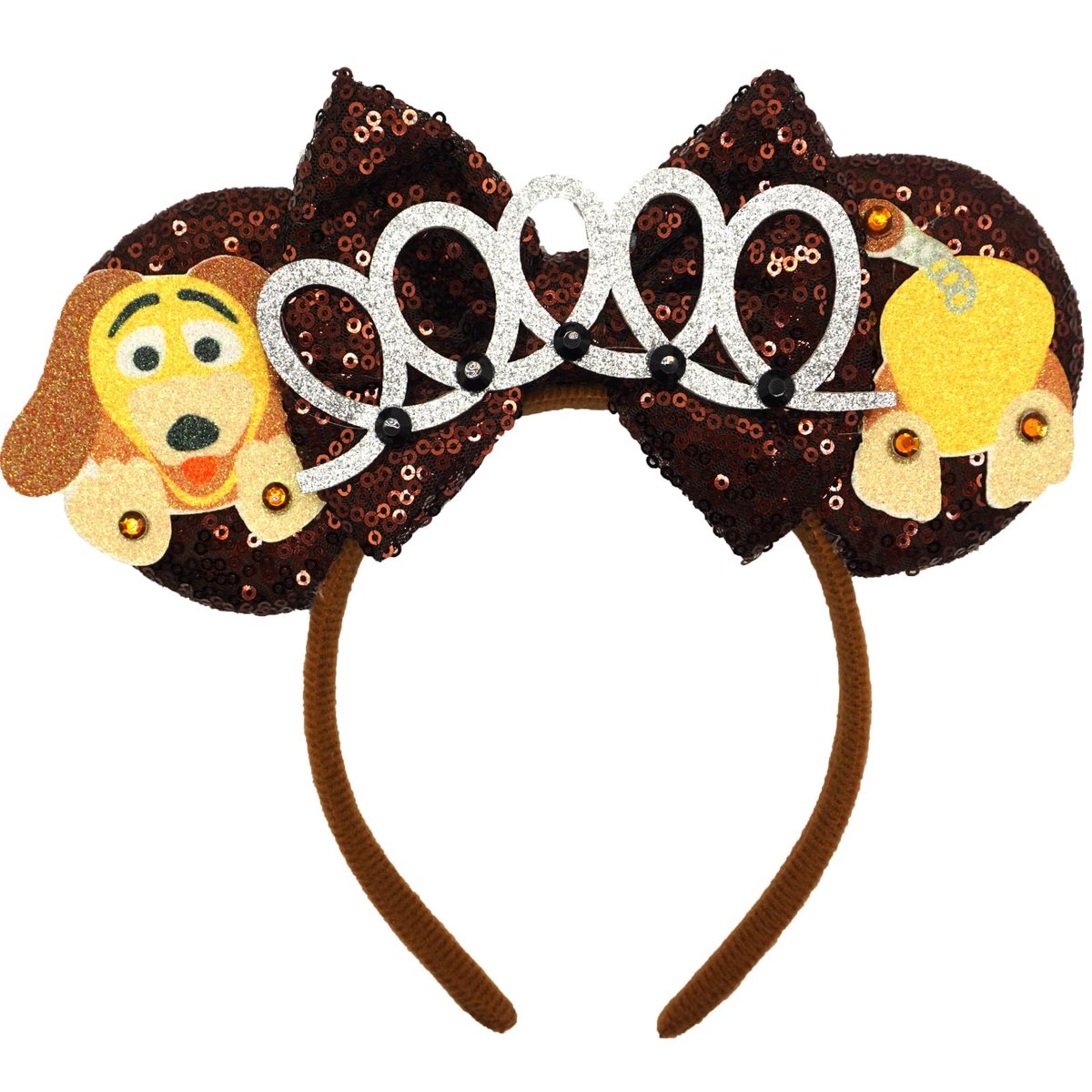 ZHENNAN Mausohr-Stirnbänder für Frauen – Glitzernde Slinky-Hundeschleifen-Ohren, verstellbar, Einheitsgröße, Kostüm-Stirnband, Halloween, Kopfschmuck, Accessoire, Unisex, Disney-Fans, Kostümpartys, Erwachsene