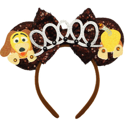 ZHENNAN Mausohr-Stirnbänder für Frauen – Glitzernde Slinky-Hundeschleifen-Ohren, verstellbar, Einheitsgröße, Kostüm-Stirnband, Halloween, Kopfschmuck, Accessoire, Unisex, Disney-Fans, Kostümpartys, Erwachsene
