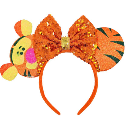 ZHENNAN Stirnband mit Glitzer für Frauen – Niedliches Mausohr-Haarband für Geburtstagsdekorationen und Halloween-Kostüme (Orange, Übergröße)