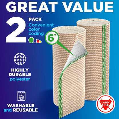 Mighty-X Premium Elastische Binde 15 cm (2er-Pack) - Starke Kompression - Selbstschließende Wiederverwendbare Bandagen für Beine, Knie, Rücken, Bauch, Lymphödem - Bauchwickel - für Erste-Hilfe-Set & Nach Operation