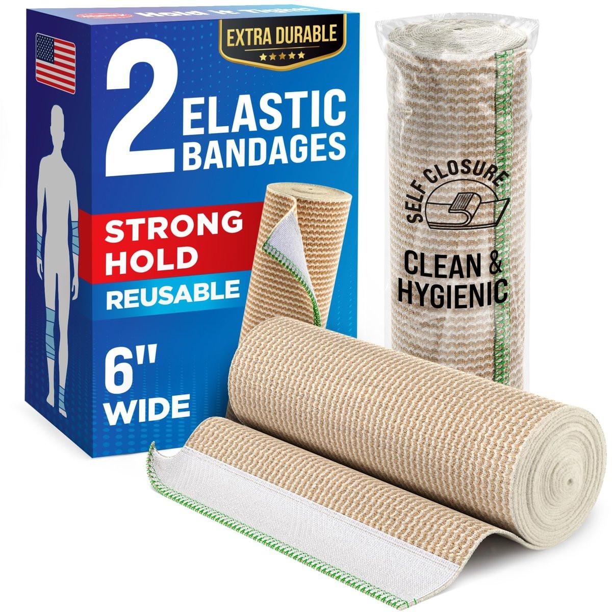 Mighty-X Premium Elastische Binde 15 cm (2er-Pack) - Starke Kompression - Selbstschließende Wiederverwendbare Bandagen für Beine, Knie, Rücken, Bauch, Lymphödem - Bauchwickel - für Erste-Hilfe-Set & Nach Operation