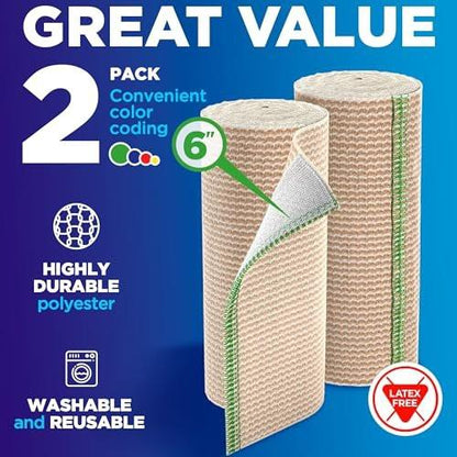 Mighty-X Premium Elastische Binde 15 cm (2er-Pack) - Starke Kompression - Selbstschließende Wiederverwendbare Bandagen für Beine, Knie, Rücken, Bauch, Lymphödem - Bauchwickel - für Erste-Hilfe-Set & Nach Operation