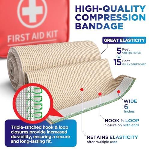 Mighty-X Premium Elastische Binde 15 cm (2er-Pack) - Starke Kompression - Selbstschließende Wiederverwendbare Bandagen für Beine, Knie, Rücken, Bauch, Lymphödem - Bauchwickel - für Erste-Hilfe-Set & Nach Operation