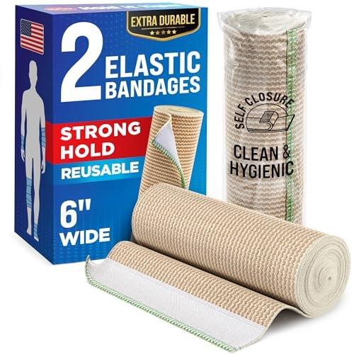 Mighty-X Premium Elastische Binde 15 cm (2er-Pack) - Starke Kompression - Selbstschließende Wiederverwendbare Bandagen für Beine, Knie, Rücken, Bauch, Lymphödem - Bauchwickel - für Erste-Hilfe-Set & Nach Operation