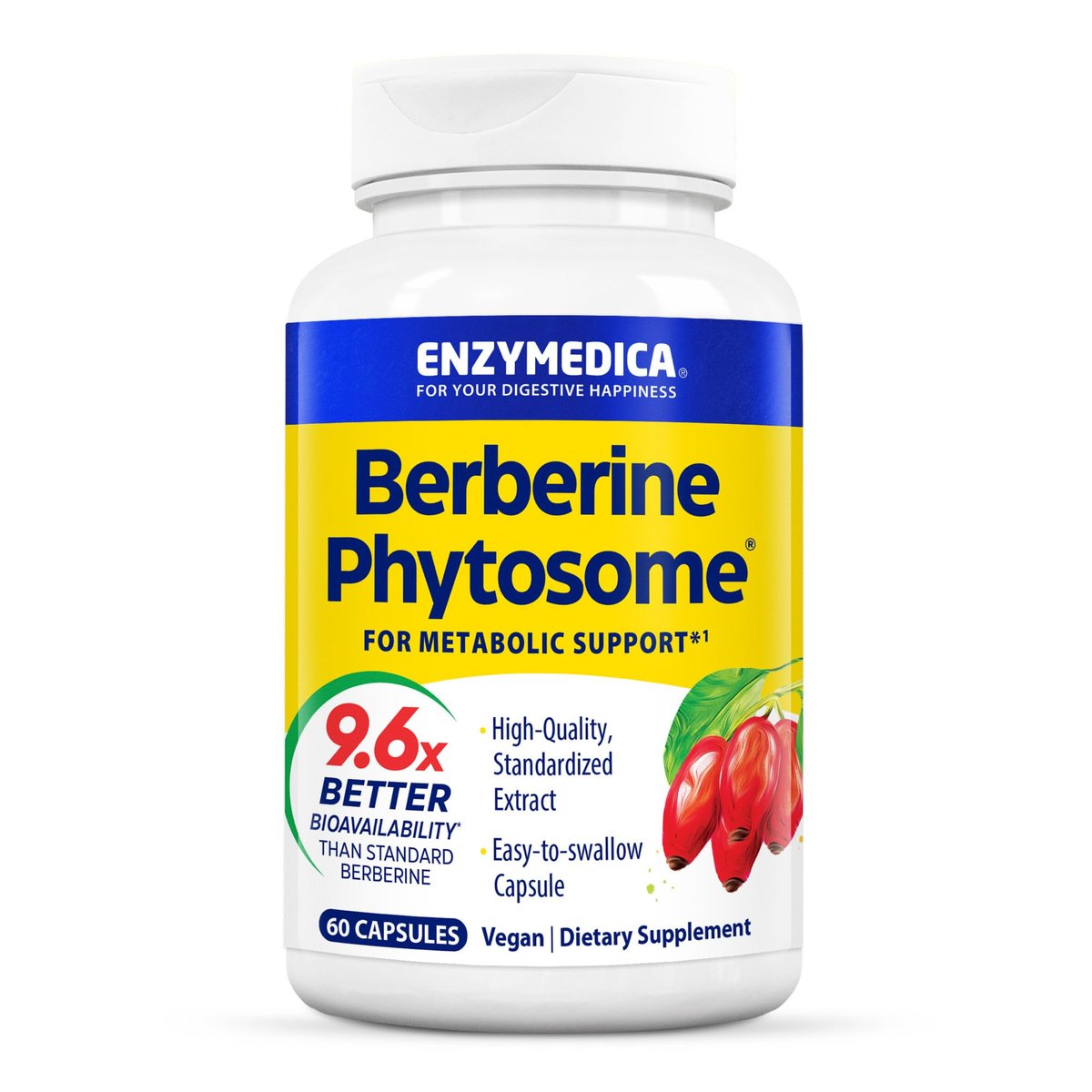 Enzymedica Berberin Phytosome – Hoch bioverfügbares Berberin für natürliche Stoffwechselunterstützung | 60 Kapseln
