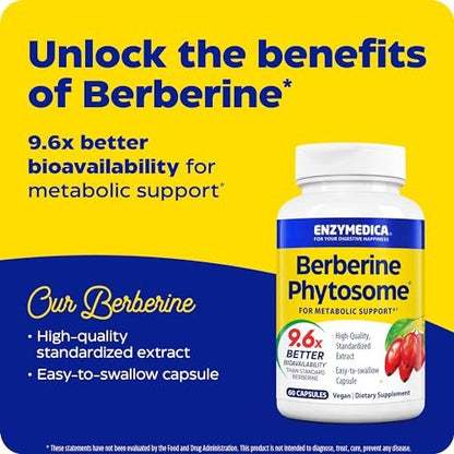 Enzymedica Berberin Phytosome – Hoch bioverfügbares Berberin für natürliche Stoffwechselunterstützung | 60 Kapseln