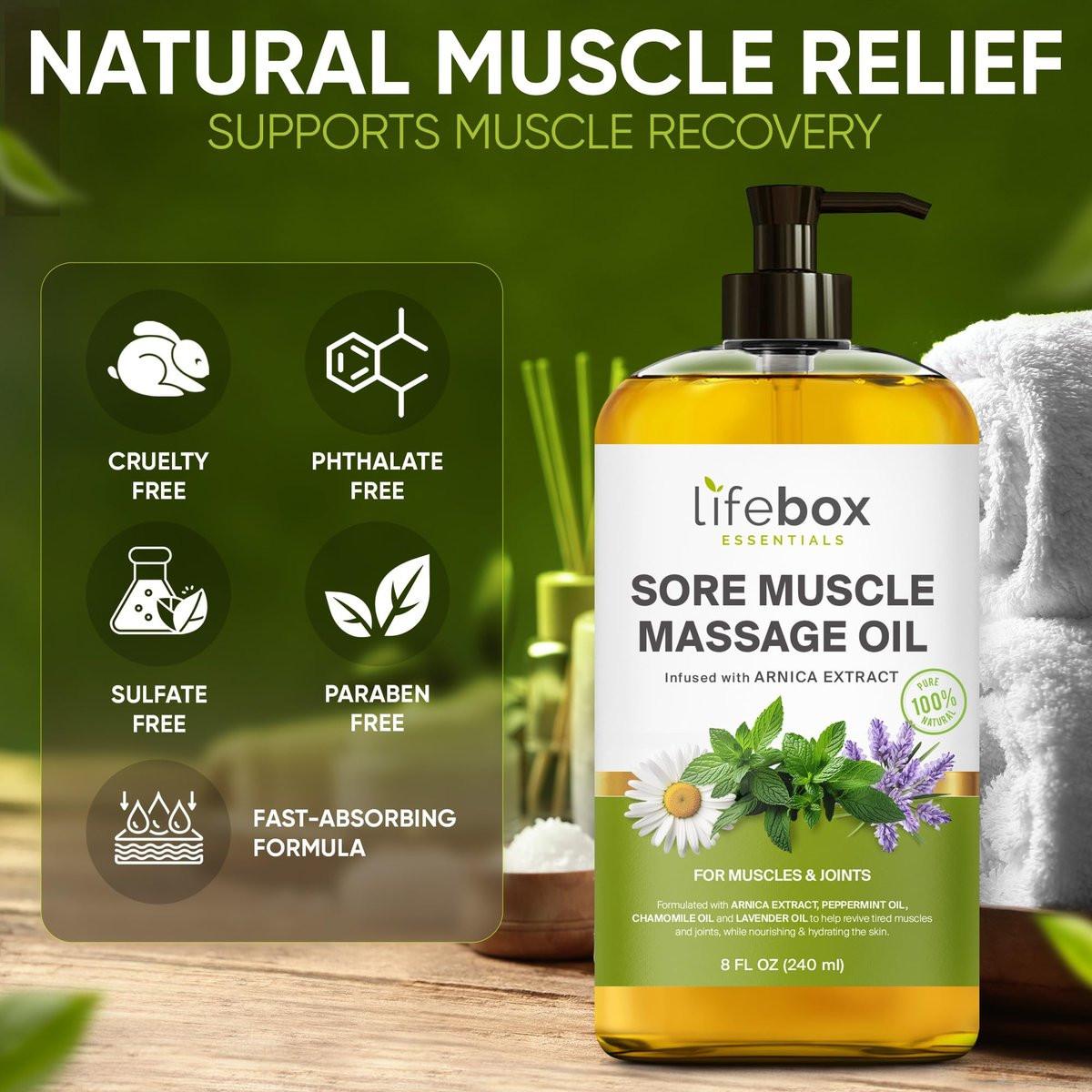 Arnica Muskel- und Gelenkmassageöl – 100% rein & natürlich – Massagetherapie für Muskeln & Gelenke – Körperöl mit Arnikaextrakt, Lavendelöl, Pfefferminzöl & Kamillenöl – 240 ml