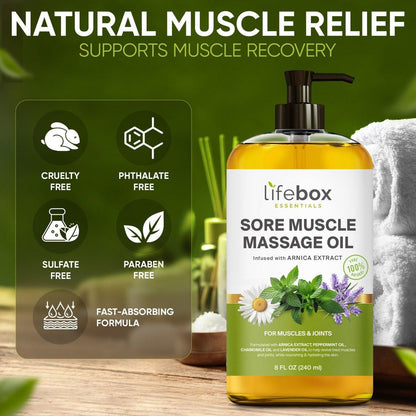 Arnica Muskel- und Gelenkmassageöl – 100% rein & natürlich – Massagetherapie für Muskeln & Gelenke – Körperöl mit Arnikaextrakt, Lavendelöl, Pfefferminzöl & Kamillenöl – 240 ml