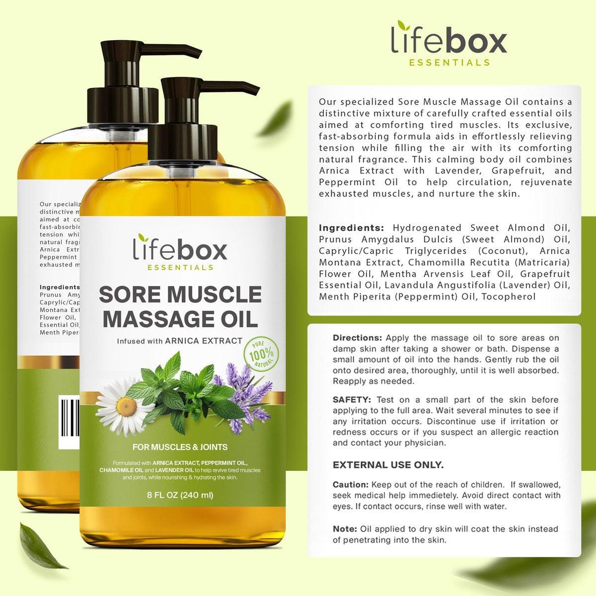 Arnica Muskel- und Gelenkmassageöl – 100% rein & natürlich – Massagetherapie für Muskeln & Gelenke – Körperöl mit Arnikaextrakt, Lavendelöl, Pfefferminzöl & Kamillenöl – 240 ml