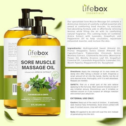Arnica Muskel- und Gelenkmassageöl – 100% rein & natürlich – Massagetherapie für Muskeln & Gelenke – Körperöl mit Arnikaextrakt, Lavendelöl, Pfefferminzöl & Kamillenöl – 240 ml