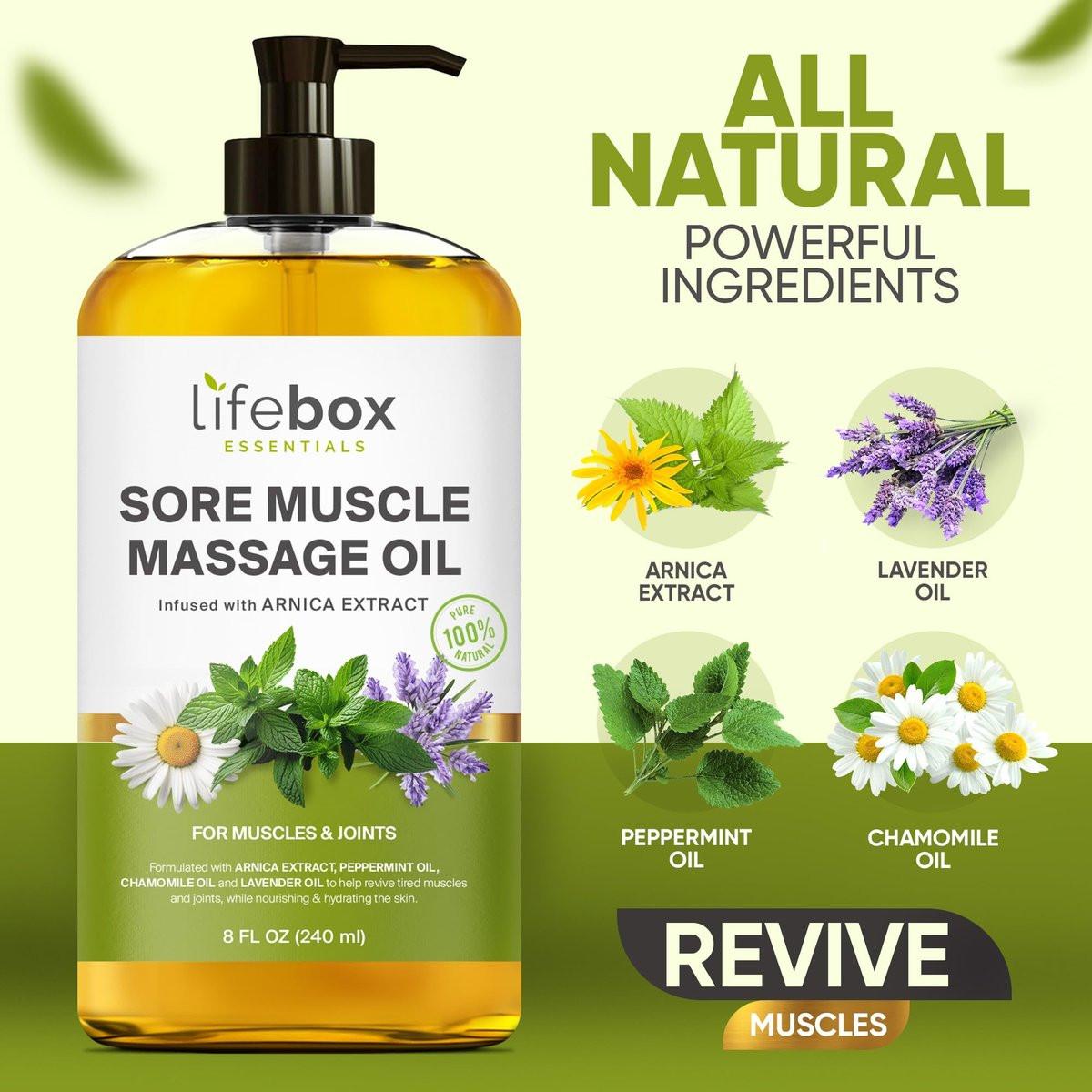 Arnica Muskel- und Gelenkmassageöl – 100% rein & natürlich – Massagetherapie für Muskeln & Gelenke – Körperöl mit Arnikaextrakt, Lavendelöl, Pfefferminzöl & Kamillenöl – 240 ml