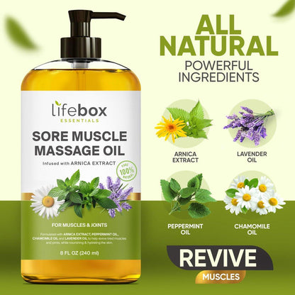 Arnica Muskel- und Gelenkmassageöl – 100% rein & natürlich – Massagetherapie für Muskeln & Gelenke – Körperöl mit Arnikaextrakt, Lavendelöl, Pfefferminzöl & Kamillenöl – 240 ml