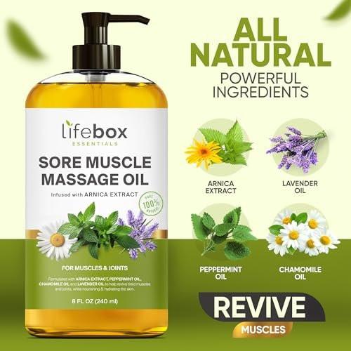Arnica Muskel- und Gelenkmassageöl – 100% rein & natürlich – Massagetherapie für Muskeln & Gelenke – Körperöl mit Arnikaextrakt, Lavendelöl, Pfefferminzöl & Kamillenöl – 240 ml