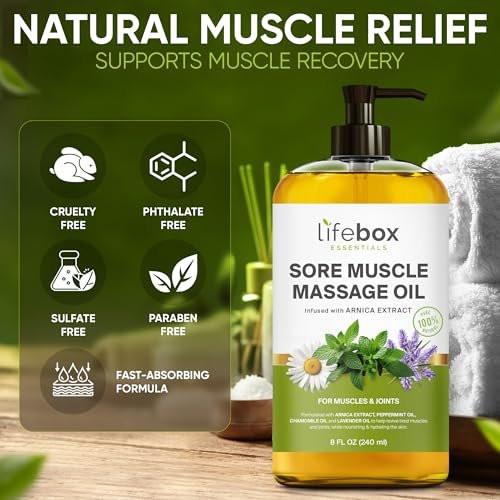 Arnica Muskel- und Gelenkmassageöl – 100% rein & natürlich – Massagetherapie für Muskeln & Gelenke – Körperöl mit Arnikaextrakt, Lavendelöl, Pfefferminzöl & Kamillenöl – 240 ml