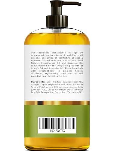 Weihrauch Massageöl – 100% rein & natürlich – Massagetherapieöl gegen Muskelkater & Verspannungen – Körperöl für Dehnungsstreifen & Narben, angereichert mit Weihrauch- und Geranienöl – 240 ml