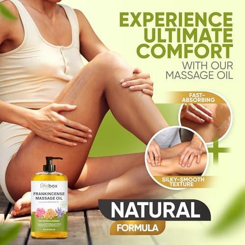 Weihrauch Massageöl – 100% rein & natürlich – Massagetherapieöl gegen Muskelkater & Verspannungen – Körperöl für Dehnungsstreifen & Narben, angereichert mit Weihrauch- und Geranienöl – 240 ml