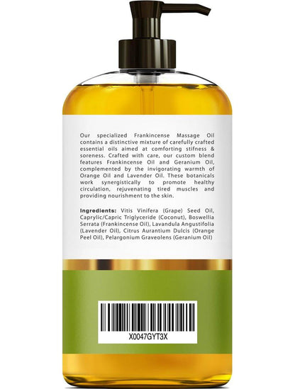 Weihrauch Massageöl – 100% rein & natürlich – Massagetherapieöl gegen Muskelkater & Verspannungen – Körperöl für Dehnungsstreifen & Narben, angereichert mit Weihrauch- und Geranienöl – 240 ml