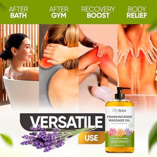 Weihrauch Massageöl – 100% rein & natürlich – Massagetherapieöl gegen Muskelkater & Verspannungen – Körperöl für Dehnungsstreifen & Narben, angereichert mit Weihrauch- und Geranienöl – 240 ml