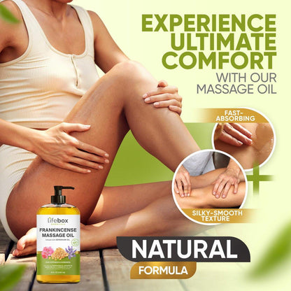 Weihrauch Massageöl – 100% rein & natürlich – Massagetherapieöl gegen Muskelkater & Verspannungen – Körperöl für Dehnungsstreifen & Narben, angereichert mit Weihrauch- und Geranienöl – 240 ml