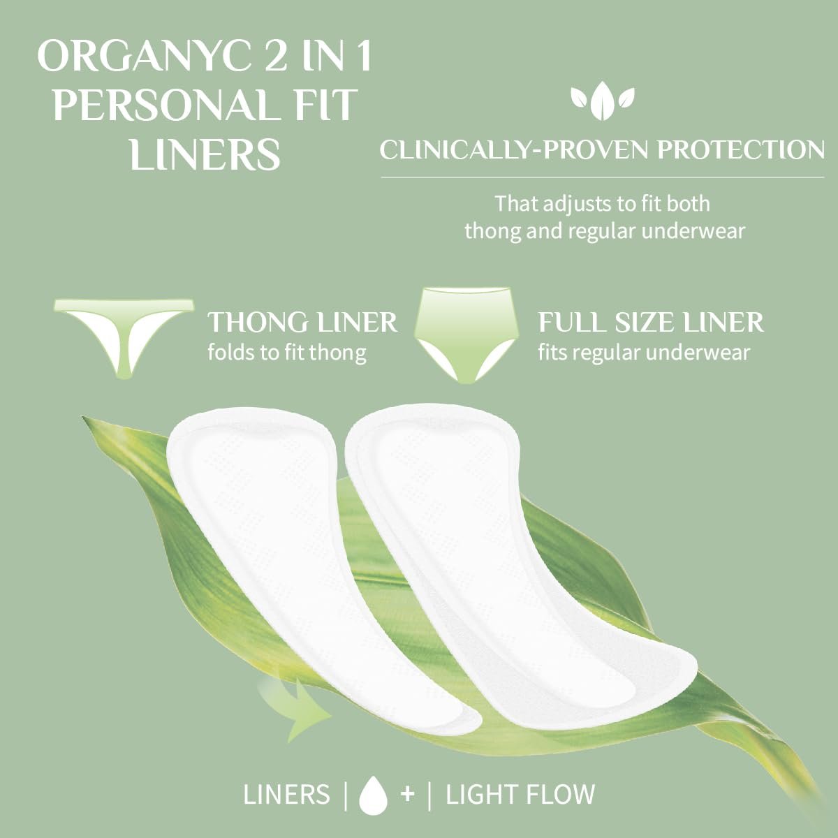 Organyc 100% zertifizierte Bio-Baumwoll Slipeinlagen 2 in 1 für Damen – Passend für Tanga oder normale Unterwäsche, leichte Blutung, 20 Stück