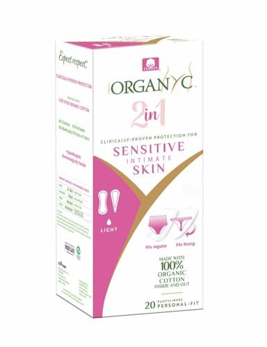 Organyc 100% zertifizierte Bio-Baumwoll Slipeinlagen 2 in 1 für Damen – Passend für Tanga oder normale Unterwäsche, leichte Blutung, 20 Stück