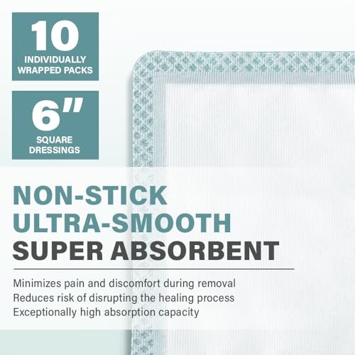 EVERLIT Super Saugfähiger Wundverband | Nicht haftende weiche chirurgische Gaze für stark nässende Wunden | Großer steriler nicht klebender Verband für schnelle Wundheilung | Packung mit 10 (15 x 15 cm)